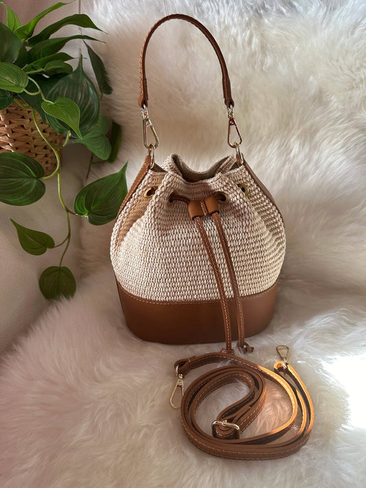 Avellino Raffia Bucket Bag